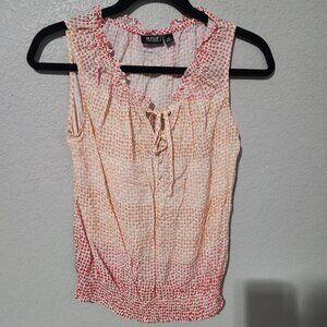 A.N.A Blouse Petite Small Sleeveless Ruffle Orange Red Polka Dot Pattern Fairy